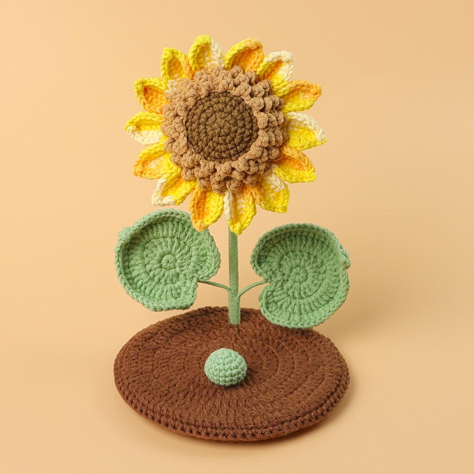 

Handmade Crochet Sunflower Mobile Phone Holder Ornaments Simulated Flowers Office Decor Knitting Flowers Potted Birthday Gift
