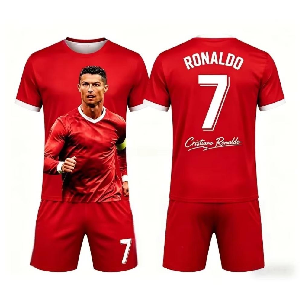 Sommer Neue Mode Ronaldo #7 Fußballtrikot Sport Training Spiel Kurzarm T-Shirt und Shorts Set Locker Familie Kinder T-Shirts