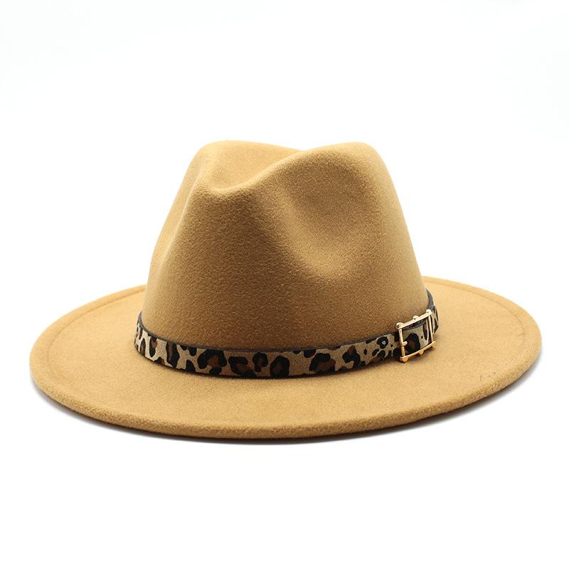 Woolen Top Hat Men'S And Women'S Leopard Print Hat Flat Brim Big Brim Jazz Hat Felt Hat