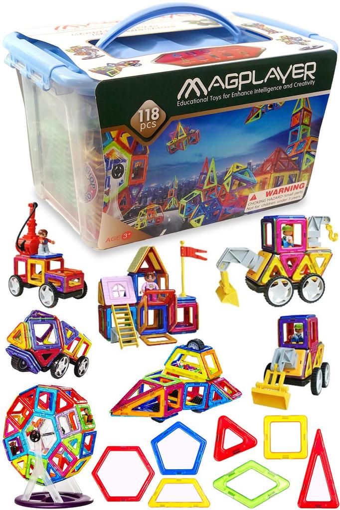 Magplayer Special Boys Set - Build a Bulldozer with Storage Case and Guidebook - 156 Pieces