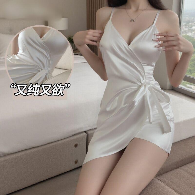 Sexy pure desire one piece suspender nightdress deep V sexy home pajamas pleated suspender nightdress female batch