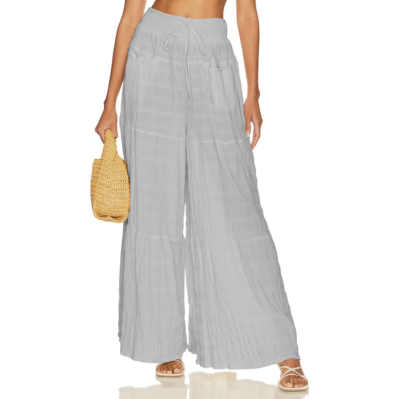 

Женские спортивные брюки для фитнеса, повседневные свободные брюки с высокой талией, спортивные брюки на шнурке, женские прямые брюки с широкими штанинами, повседневные брюки, брюки для йоги S серый