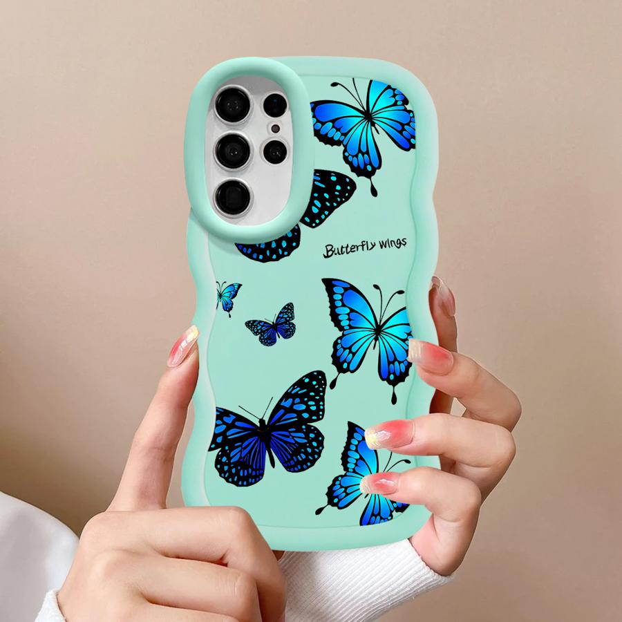 Soft Phone Cover Case for Samsung Galaxy A25 S24 S23 Plus S22 Ultra S25 S20 FE A26 S21 A54 A24 A55 A35 A36 A34 Blue Butterfly