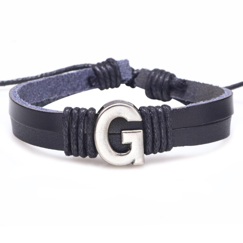 Handmade Woven Leather Bracelet with English Letter Charms