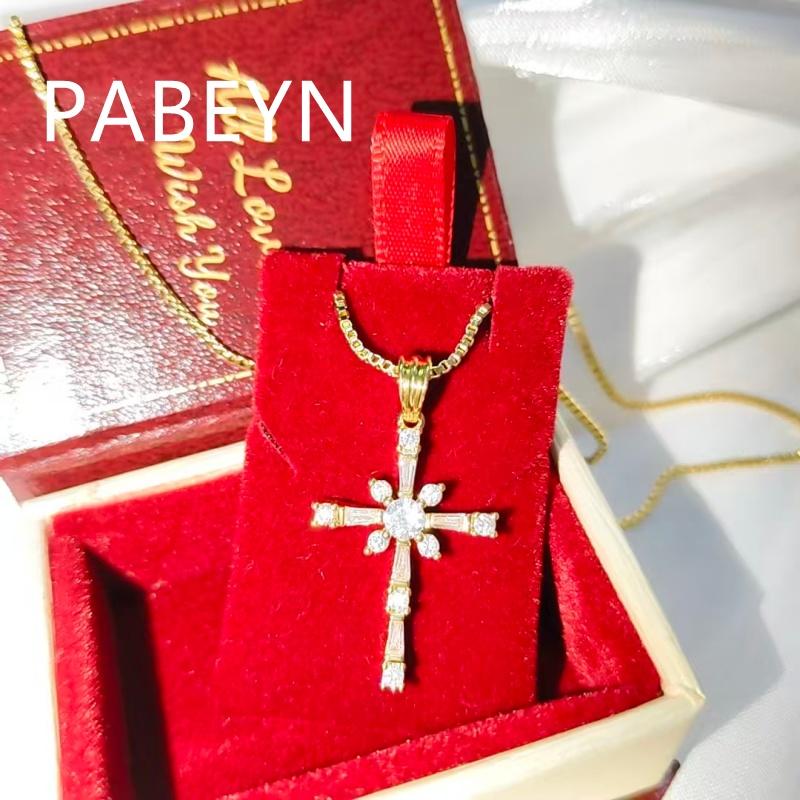925 Sterling Silver Fashion Temperament Zircon Gold Cross Pendant Necklace Birthday Party