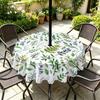 Outdoor Round Tablecloth With Umbrella Hole Waterproof Oil Resistant Floral Leaf Patio Garden Deck