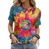 Digital Printed Pattern Women's Flower Short Sleeved Round Neck T-shirt