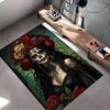 Gothic Skull Lady with Roses Non-slip Rug Suitable for Living Room and Bedroom Sofas