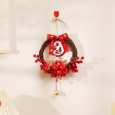 Traditional Chinese New Year Wreath Decorative Exquisite Hanging Wreath Rattan with Bell Front Door Wreath Farmhouse Style
