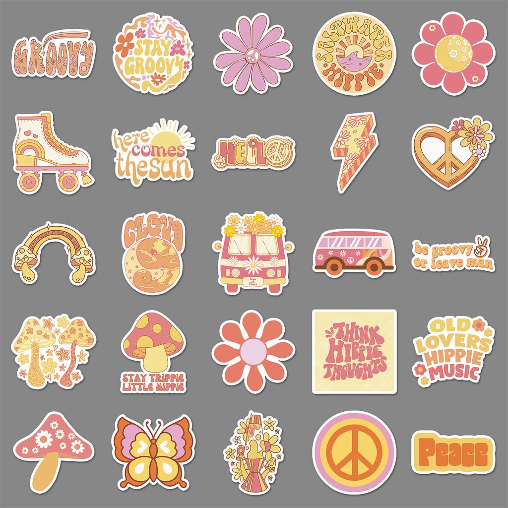 50 Hippie Graffiti Stickers Personalized Boho Decorative Mobile Phone Case Suitcase Stickers