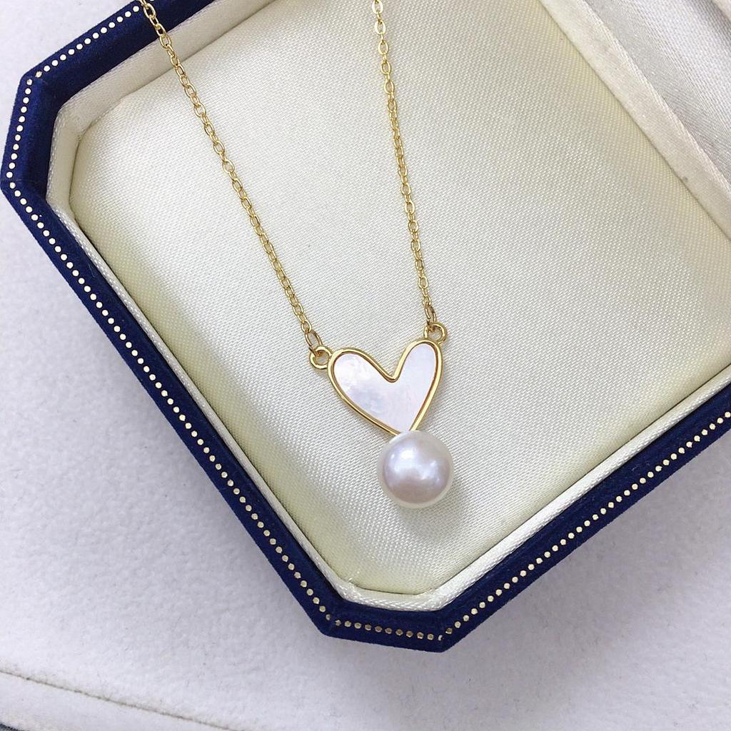 Natural Freshwater Pearl Heart Pendant Necklace - Cute Seashell Design, Perfect Gift for Women