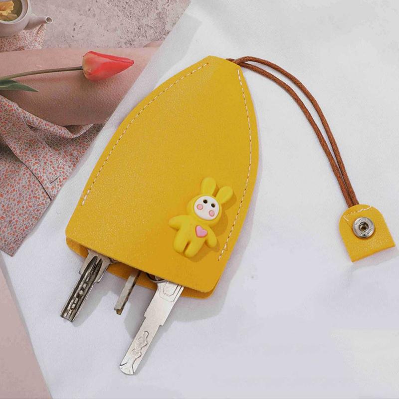 Cute Rabbit Pull Out Key Sleeve Cartoon Animal Pu Leather Car Key Case Holder Large Capacity Keychain Pouch Keychain Organizer