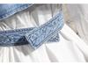 2024 Women's Two-Piece Fashion Set: Irregular Denim Vest with Puff Sleeve Shirt