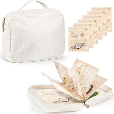 Travel Jewelry Organizer Bag Transparent Zippered Velvet Pouch Earring Ring Necklace Storage Case with Detachable Pages