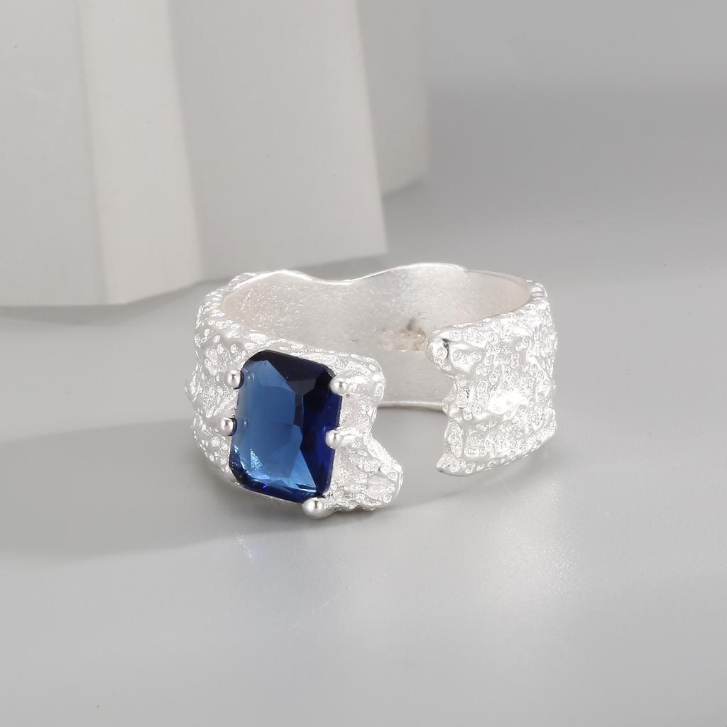 Irregular Texture Blue Zircon Adjustable Rings For Women Girl Minimalist Fashion New Jewelry Gift Party Wedding anillos