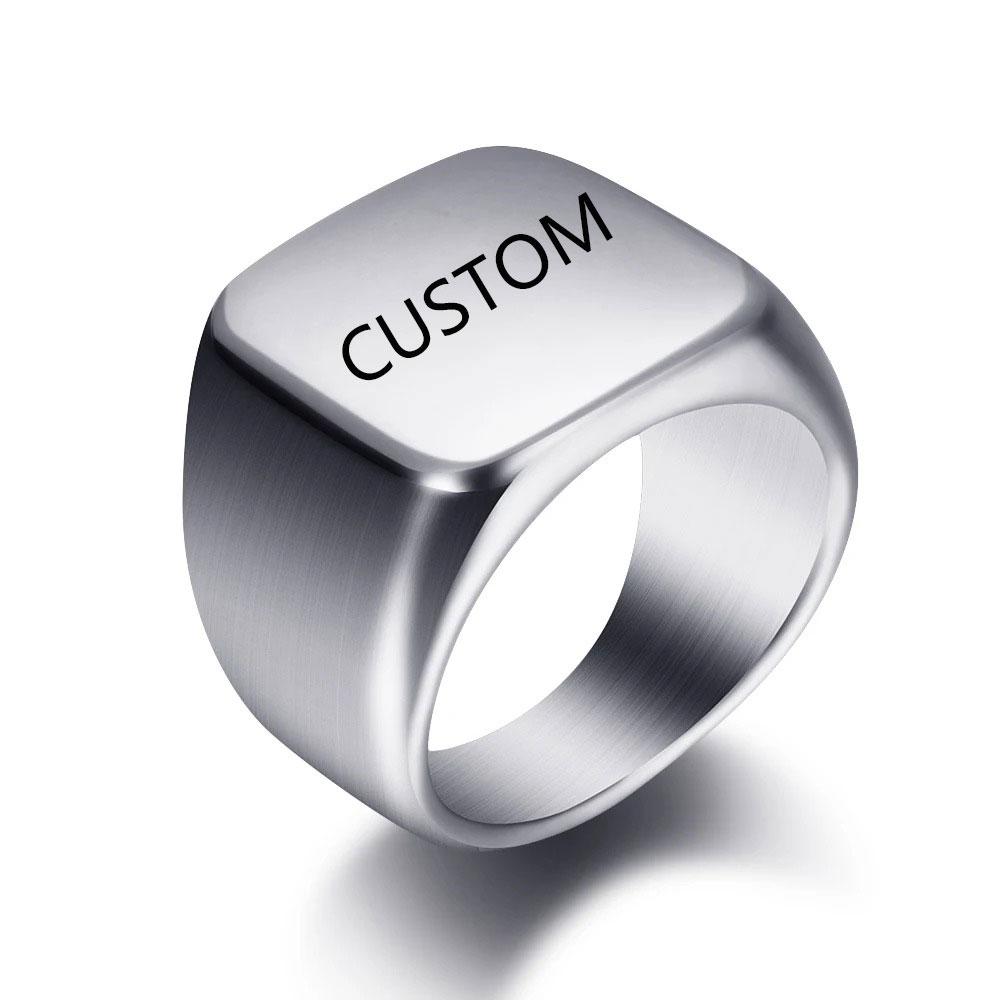 Customized Women Signet Ring Name Letter Pattern Logo Stainless Steel Rings Punk Candid Fashion Jewelry Male Wedding Accessories