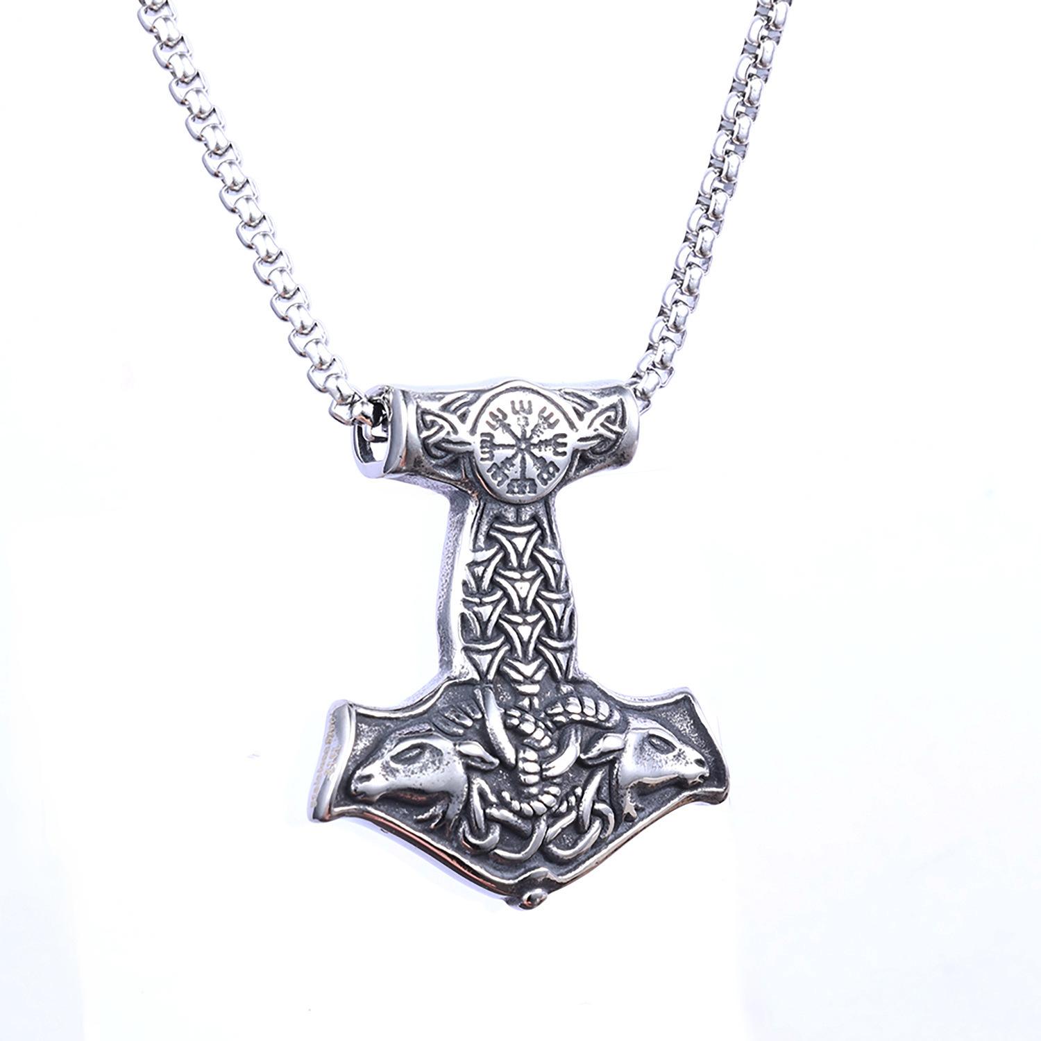 Temu explosive jewelry Viking series domineering double sheep head three-dimensional relief modeling niche design titanium steel pendant