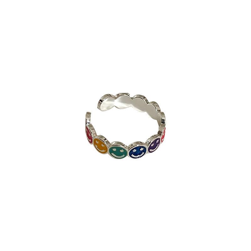 Rainbow Smiley Stylish Face Adjustable Ring For Women Perfect For Ins Inspired Fashion Lovers