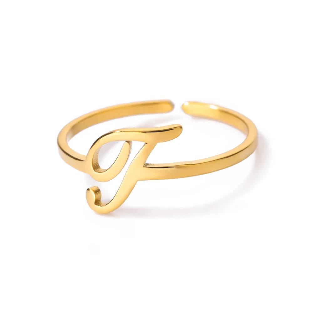 Stylish Adjustable 26-Letter Stainless Steel Ring for Women - A-Z Personalized Initial Finger Ring
