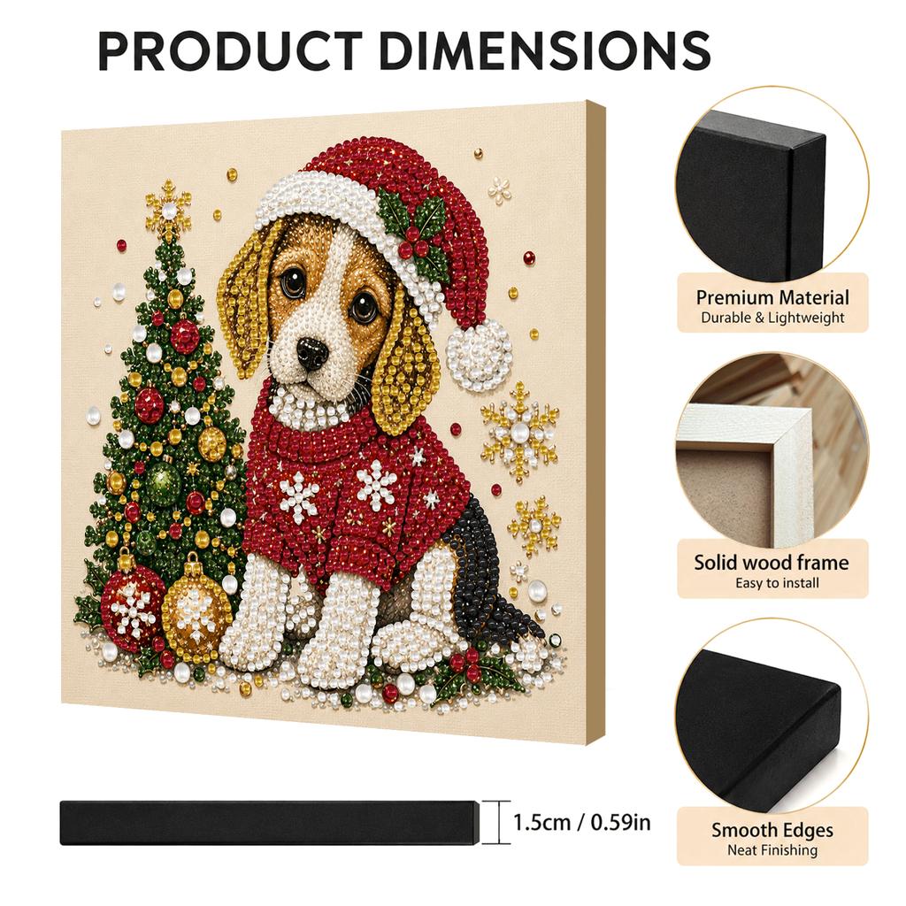 Christmas DIY Pearl Bead Art Painting Kit 20x20cm with Wooden Stretcher Frame Self-Adhesive Craft Set