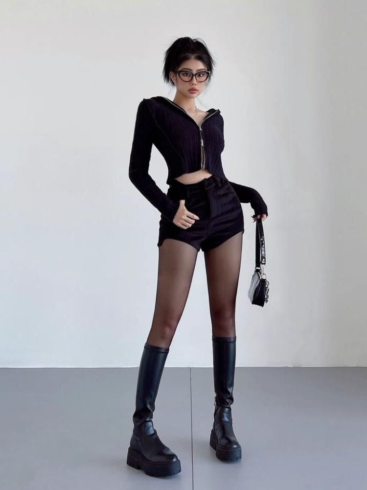 Sexy šortky Dámské Zimní Móda Nové Nepravidelný Vysoký Pas Pevné Tenké Zavinování Boky Šortky Kapsy Streetwear Dámské Běžné