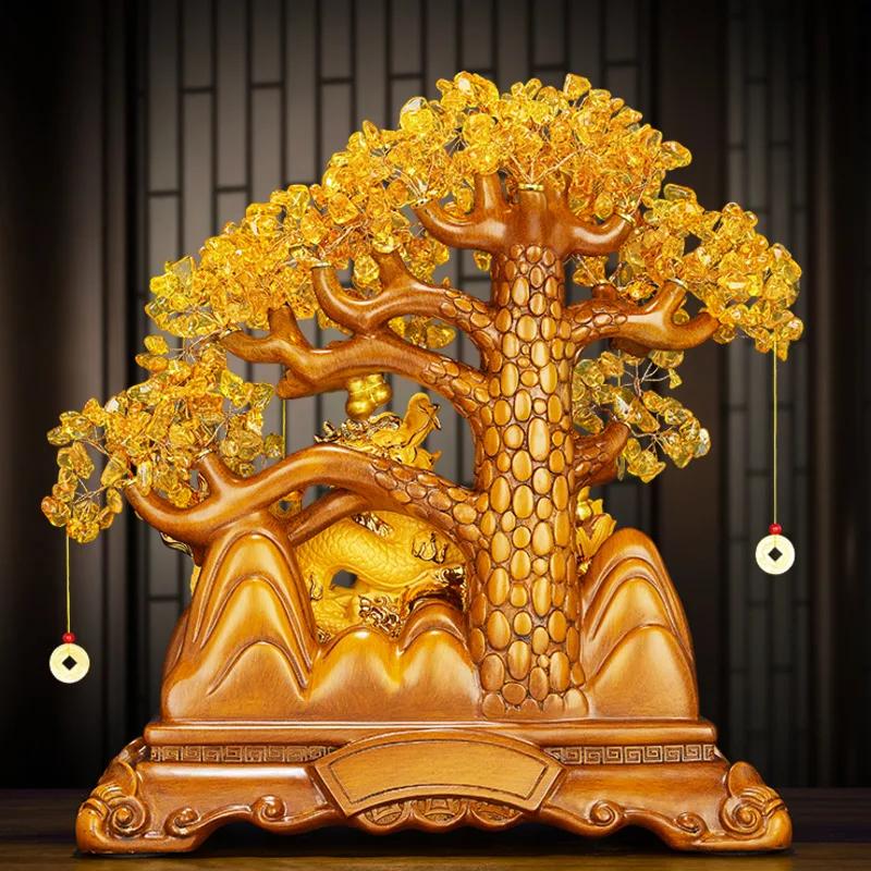 Topaz Crystal Rich Tree Dragon for Home Decoration Chinese Crafts Business Gift Hotel Porch Decoration Prosperity Accessories