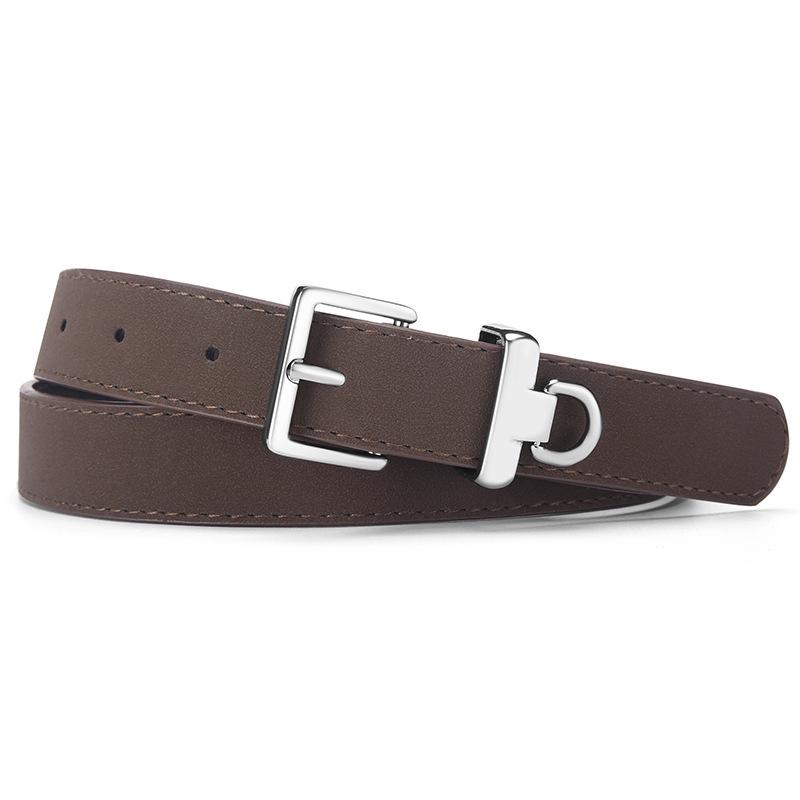 

2025 Новый женский кожаный ремень с простой матовой квадратной пряжкой-иглой - Повседневный, универсальный, высококлассный корейский стиль. 105*2.3 кофейный