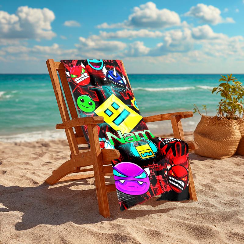 Personalized Customized Proof Beach Towel with Geometry Dash Pattern - Soft, Absorbent,quick-drying,perfect Swimming,camping&bathing