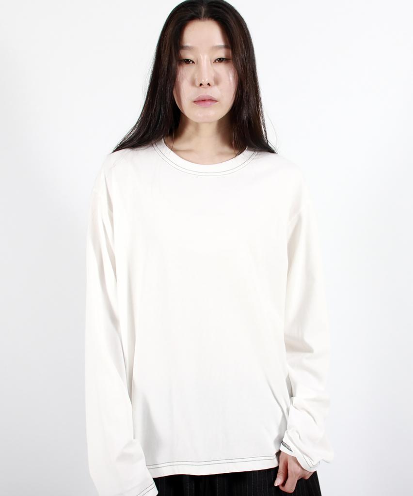 Deumakeu Outstitch Loose Fit Long Sleeve Tee - White