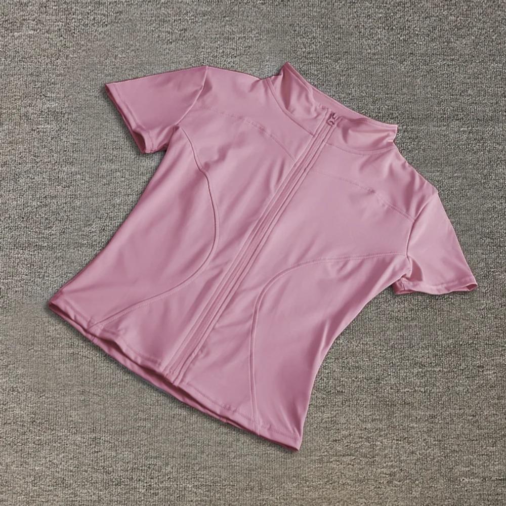 High-Quality Women's Yoga Shirts - Quick Drying Slim Fit Short Sleeve Full Zipper Standing Collar Workout Tops