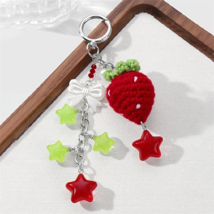 Adorable Crochet Berry Keychain With Bows Bag Accessory Bag Pendant Decors Bag Charm Fashion Keyring For Gifting