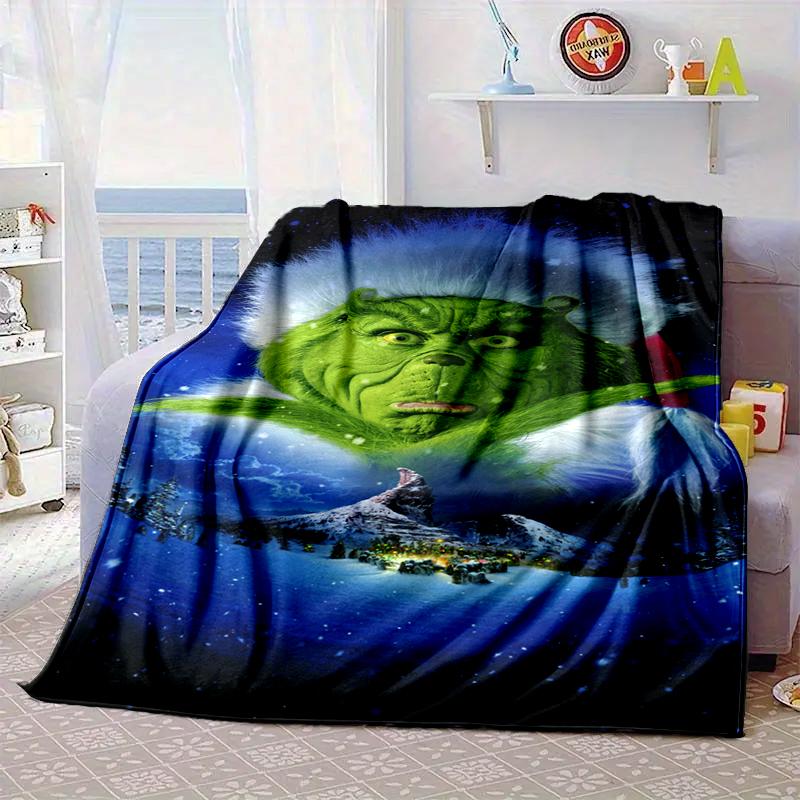 Green Monster Christmas Spirit Blanket Flannel Blanket for Bed, Sofa, Camping, Hiking, Picnic Essentials, Gift for Family Fan Gifts