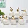European Ceramic White Storage Jar Golden Animal Jewelry Box Household Round Candy Small Object Storage Jar Exquisite Decoration