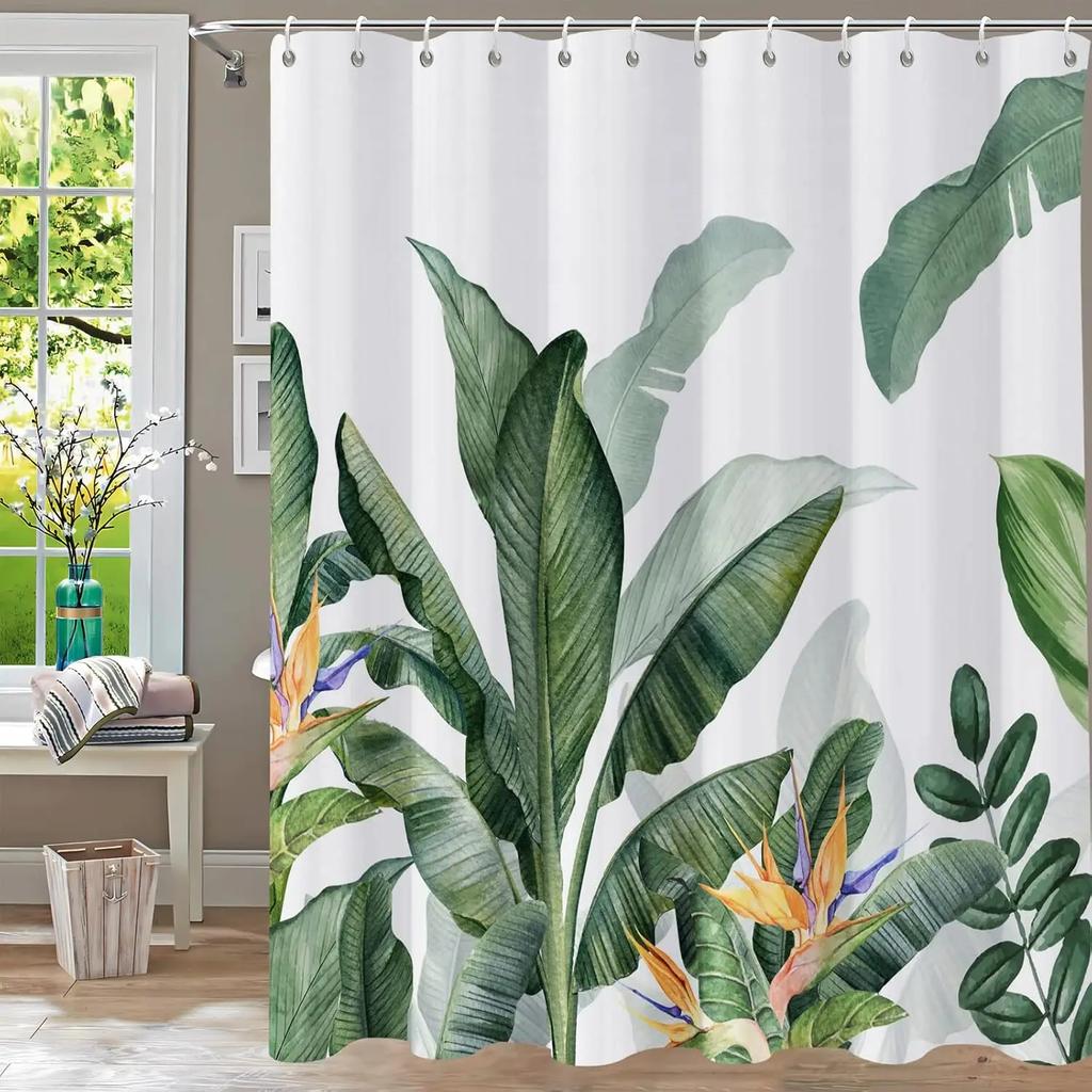 Botanical Garden Shower Curtain-Blue and Gray Flowers with Exquisite Butterflies, a Bathroom Decoration Inspired by Nature,