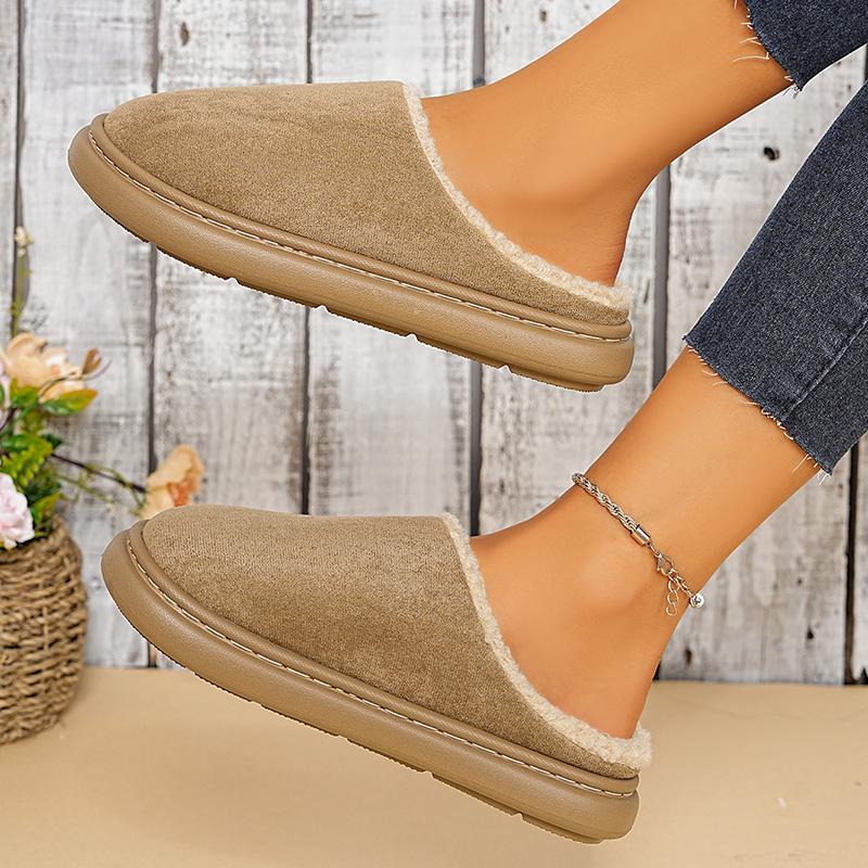 Fashion Faux Suede Platform Slippers Women Comfortable Lightweight Soft Sole Cotton Slippers Woman 2025 Non Slip Warm Home Slides Shoes