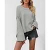 PEYWOW Women's Fashion Casual Solid Color Print Autumn Winter O-Neck Long Sleeve  Loose Sweaters