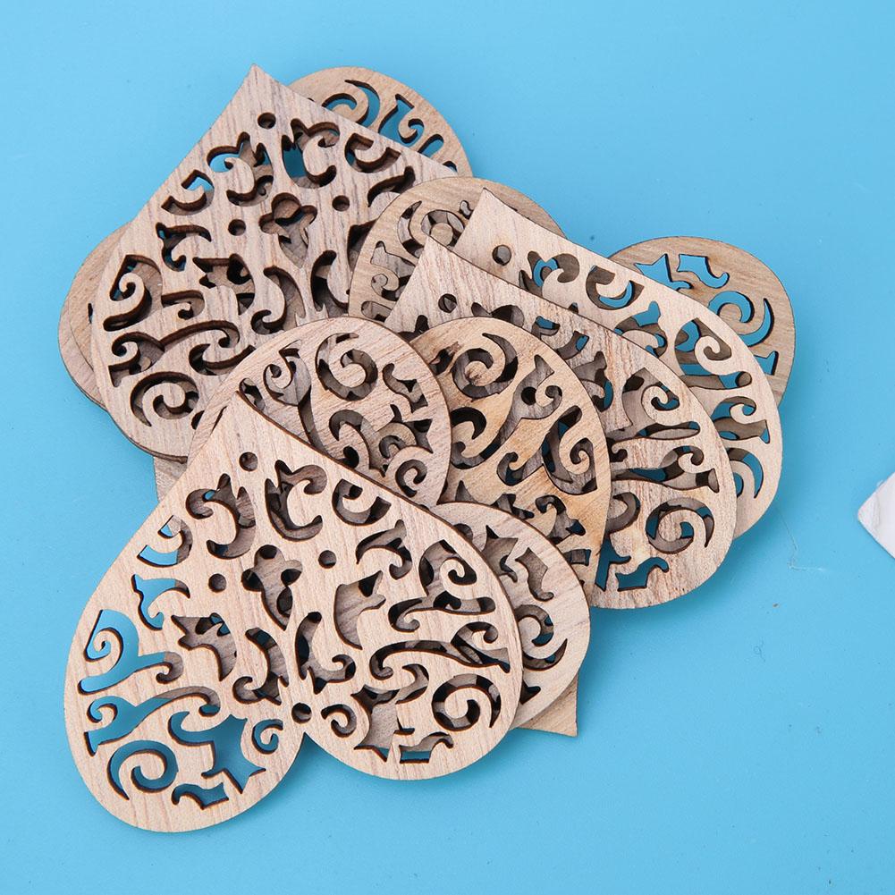 10pcs Hollow Love Hearts Shape Wooden Art Craft Decoration for Home Wedding