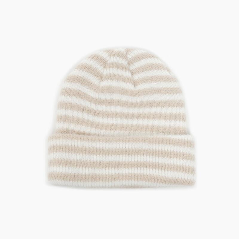 

Striped beanie hat for women and men Black beige