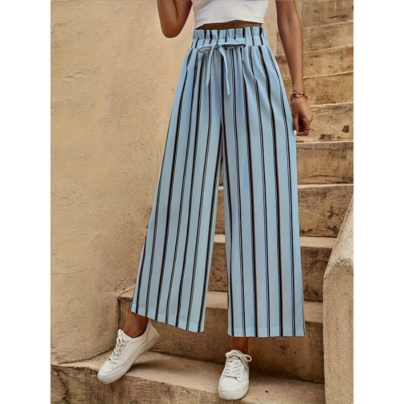 Summer Vacation Style Women's Straight-leg Loose and Slimming Casual Striped High-waisted Wide-leg Pants Are Versatile and Laid-back