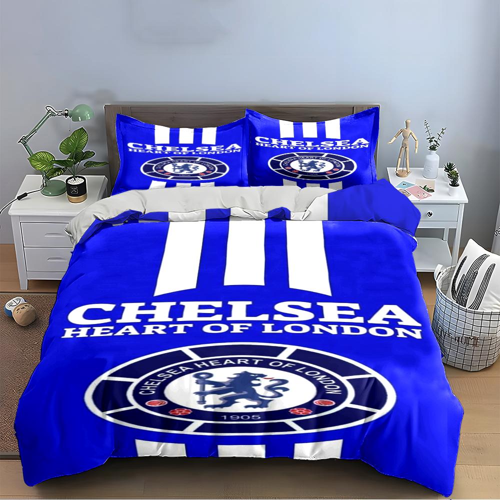 Chelsea Football Club Set Biancheria da Letto Biancheria Copripiumino Set Copripiumino Federe Decorazione per la Casa (1 * Copripiumino 2 * Federe, senza piumino)