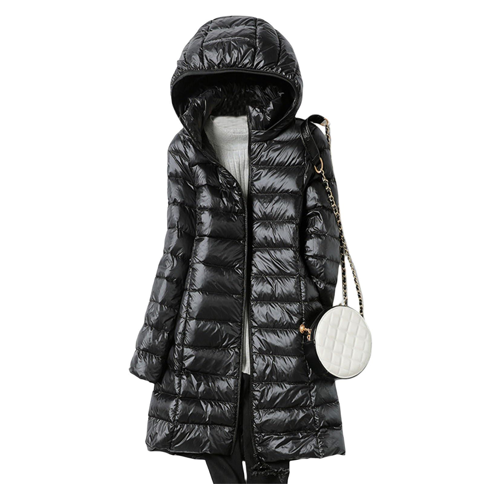 

Женская мода и зимняя тонкая пуховая куртка в длинной облегающей куртке с капюшоном L чёрный