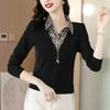 T-Shirt im Westernstil Damen Fake Zweiteilige Bluse Langärmlig Mutter Herbst T-Shirt Kleines Hemd Große Größe Unterhemd