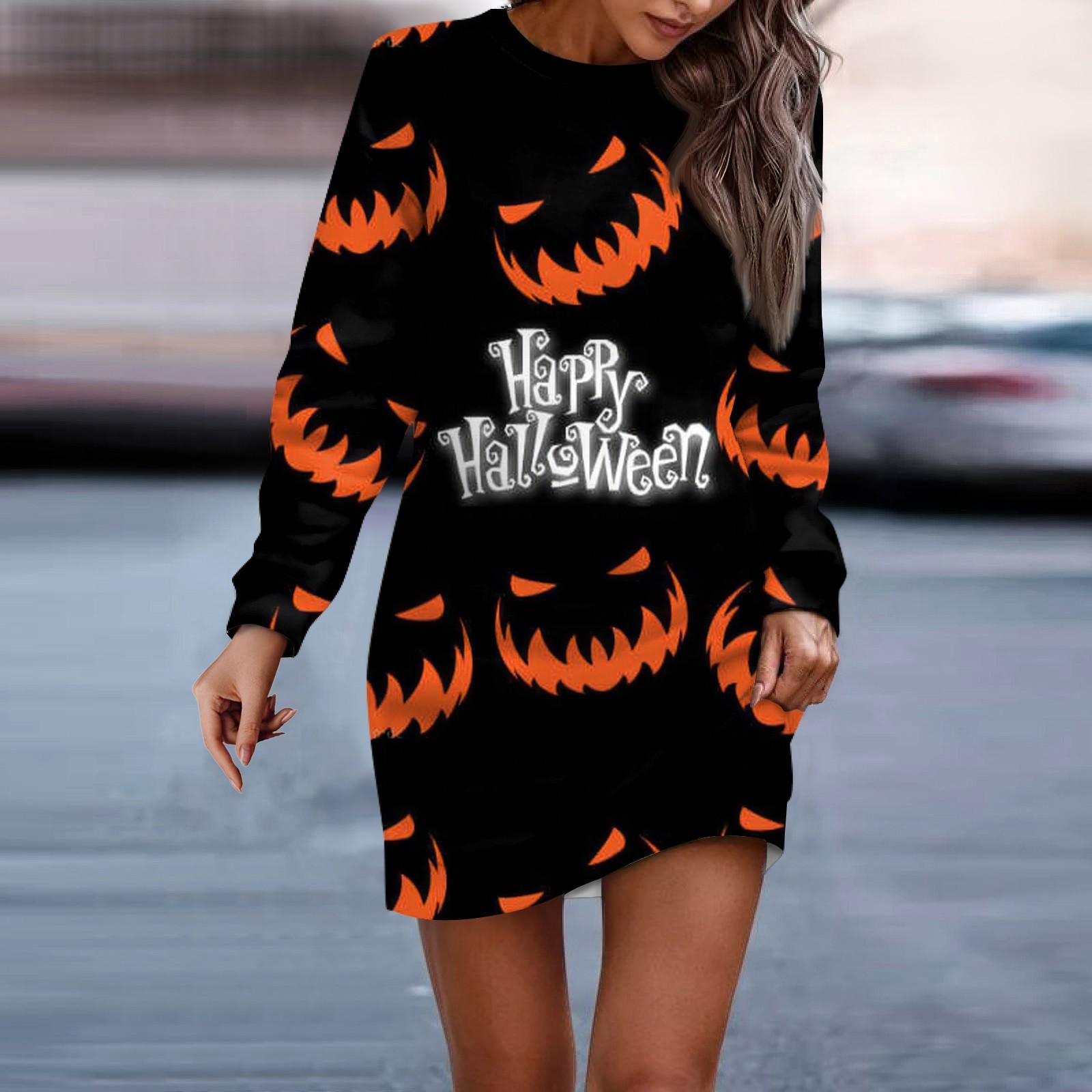 

Женское платье-свитер с круглым вырезом и длинными рукавами на Хэллоуин S шафрановый