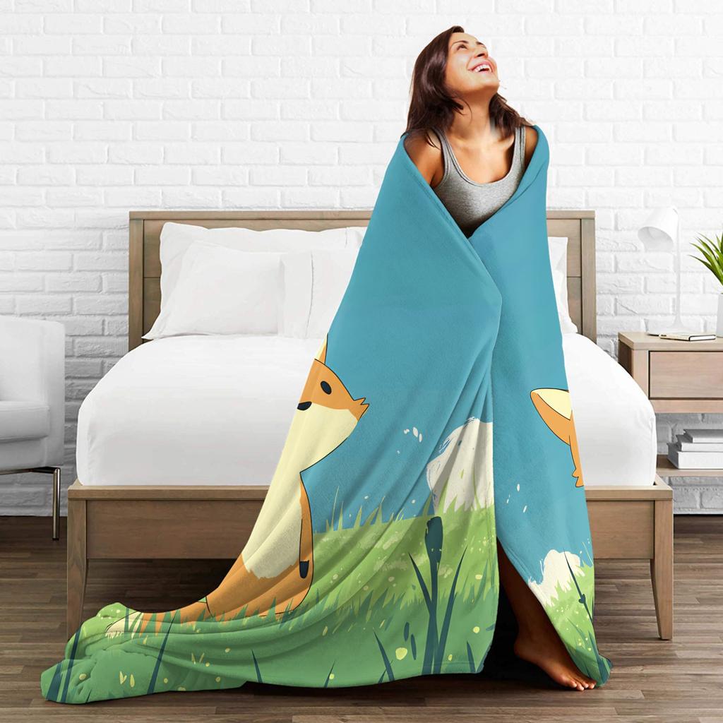 Cute Fox Warm Comfy Blankets For Living Room  Fashion Throw Blanket Spring Camping Flannel Bedspread