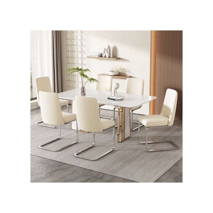 Chaises de salle à manger - MUVOE - Ensemble de 2 - Velours beige - Dossier en diamant - Pieds en métal