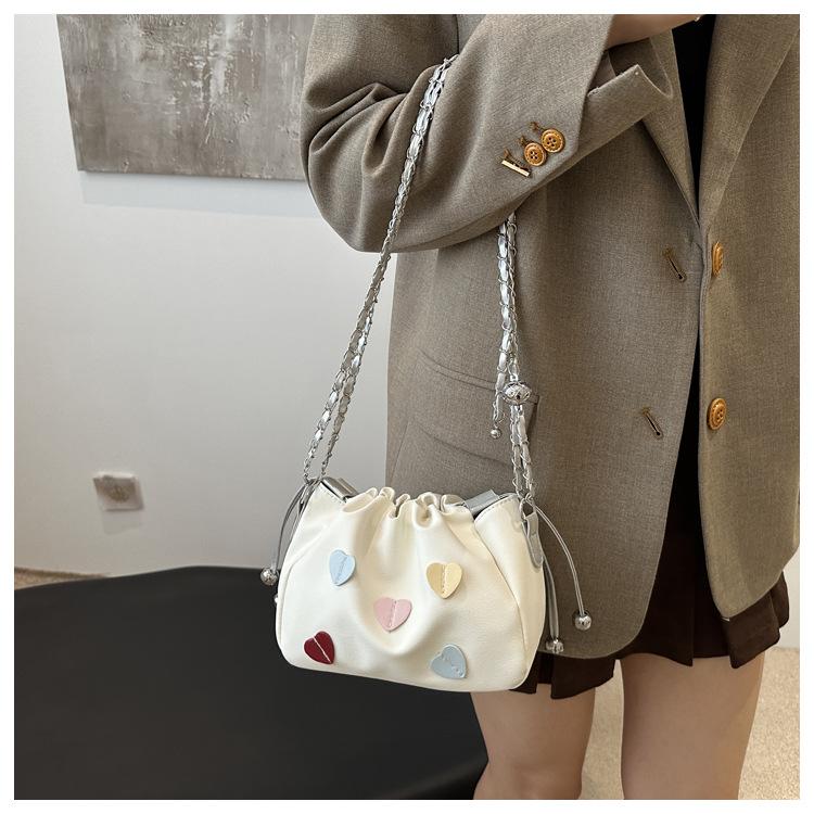 Faux Leather Bucket Bag for Women, Trendy Shell Shaped Shoulder Purse, Cute Love Lock Clutch Crossbody Bag