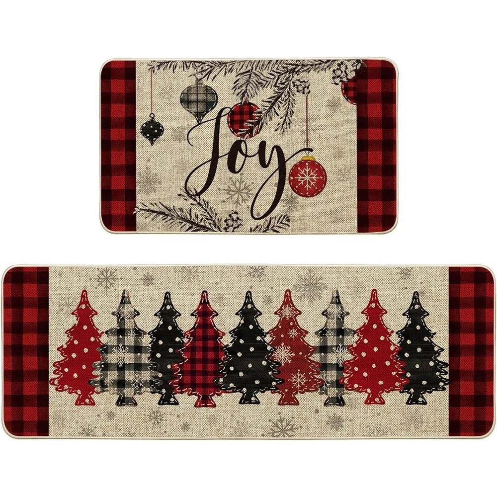 

Christmas Kitchen Floor Mat Resistant To Dirt Anti Slip Absorbent Santa Claus Holiday Decoration Foot Mat and Home Decoration 2PCS