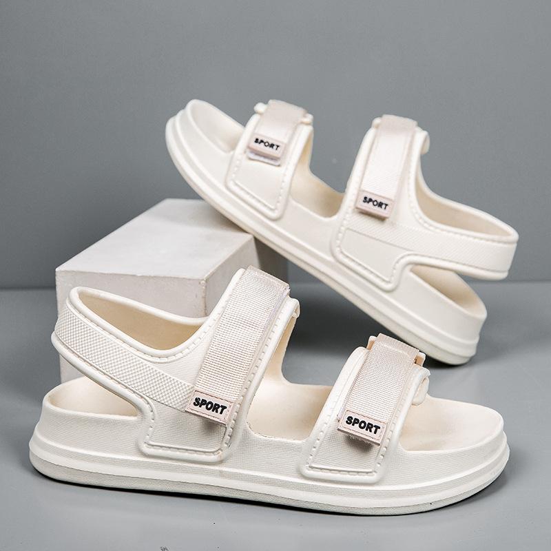 Fashion New Beige Unisex Sandals Solid Color Comfortable Lightweight Hook Loop Platform Sandals Outdoor Beach Sandals for Men