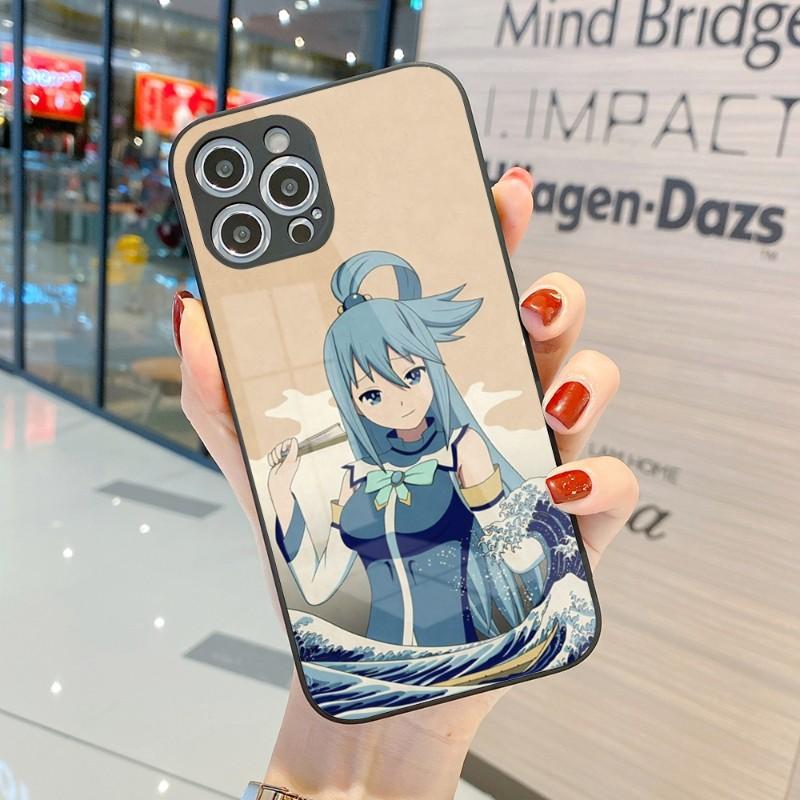 Husă de telefon drăguță Konosuba Anime Girl pentru IPhone 14 13 12 11 Pro Max X XR XS 8 7 Plus Husă de telefon din sticlă lichidă