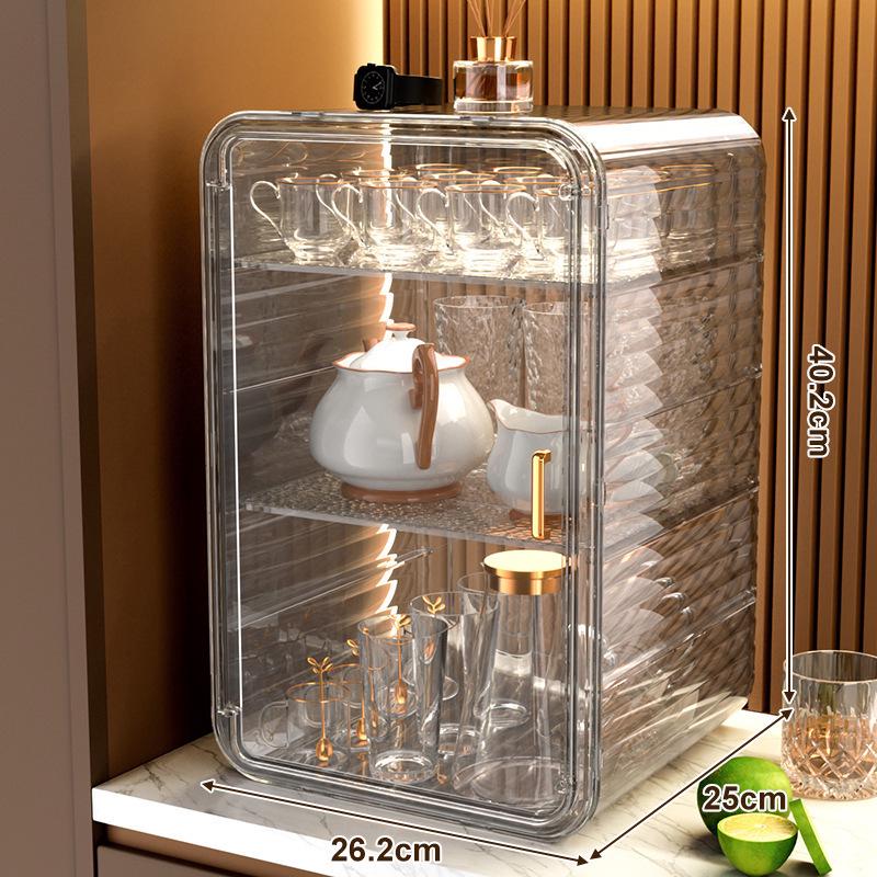 Dustproof Glass Cup Rack & Drain Box for Tea, Coffee, and Water Cups
